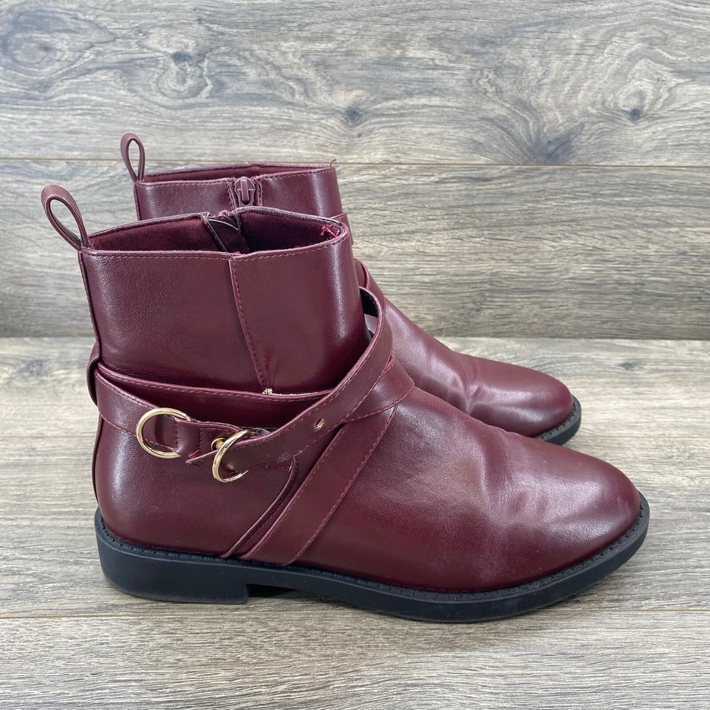 ASOS Design Women's Abby Flat Boots Size 10 Maroon Burgundy